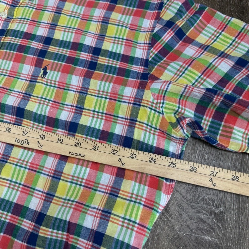 Polo Ralph Lauren Blaire Madras Plaid Shirt Mens Large Multi Color Short Sleeve
